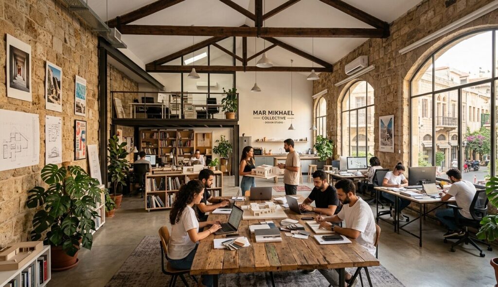Adaptive reuse in Mar Mikhael: a historic warehouse transformed into a sunlit design studio in Beirut