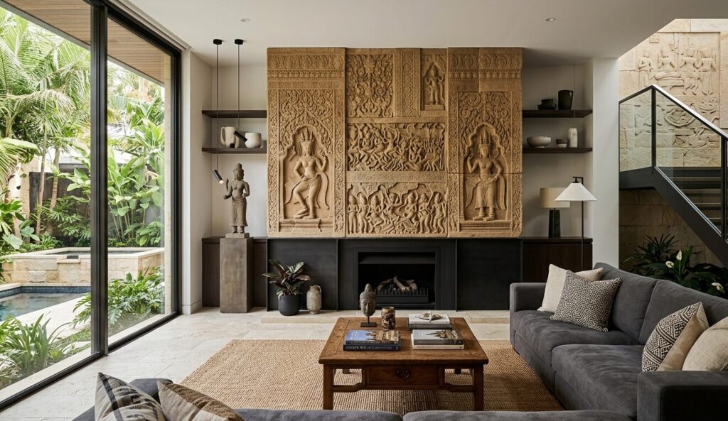 Angkor Wat stone carving textures design inspiration for modern homes