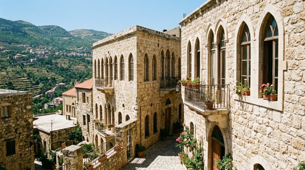 Deir el Qamar Designer’s Capital stone facades and arched windows in Chouf mountains
