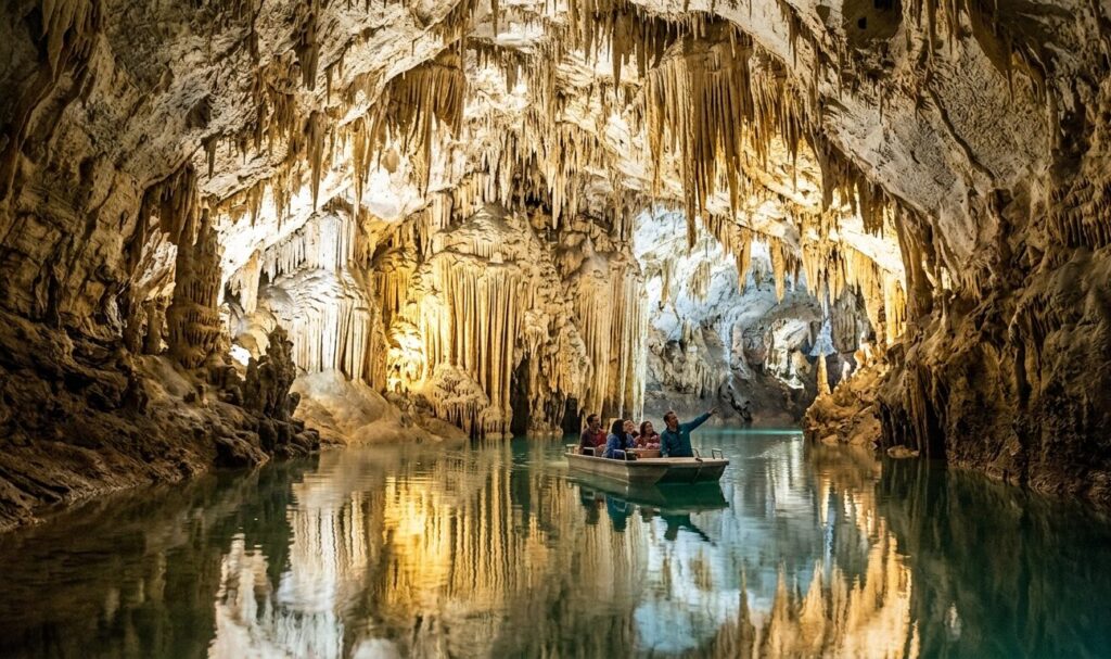 Jeita Grotto hidden vaults limestone stalactites reflecting on water nature’s own architectural masterpiece