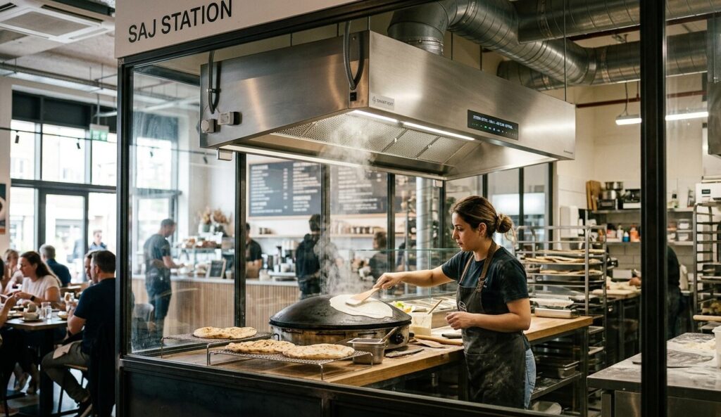 Smart Tech for Modernizing the Saj Station Smart ventilation system for modernizing the Saj Station in a glass-walled kitchen