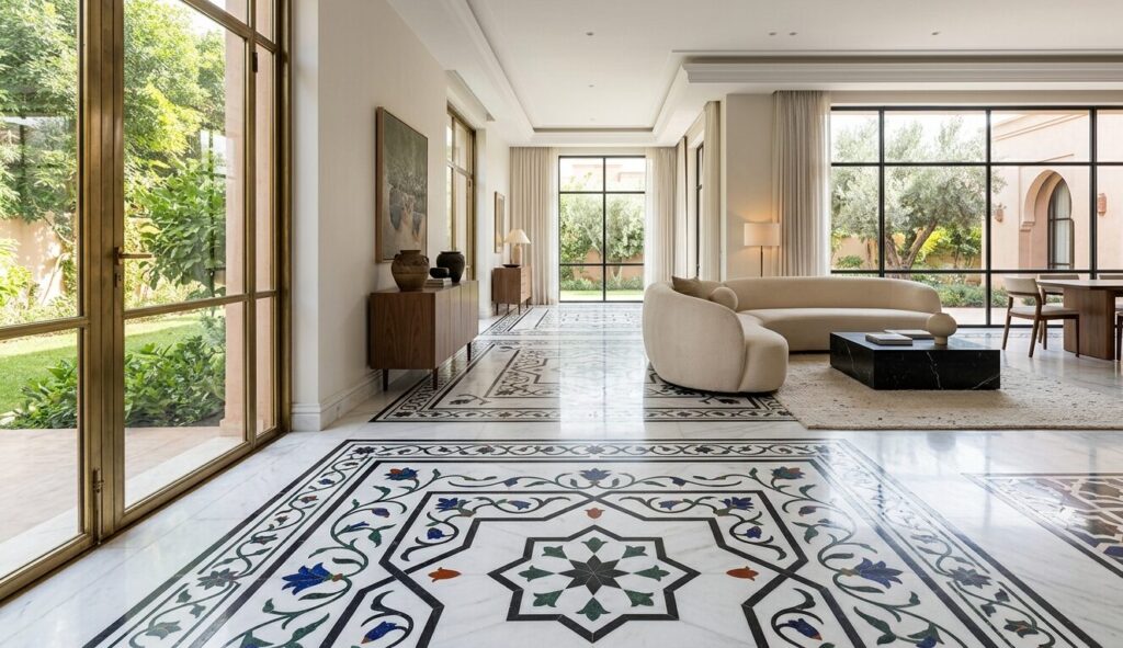 Taj Mahal inspired marble flooring