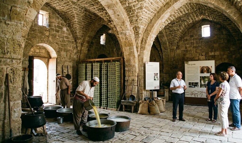 interior vaulted ceilings soap museum Soap Museum of Sidon interior vaults and stone arches demonstrating traditional soap making airflow system