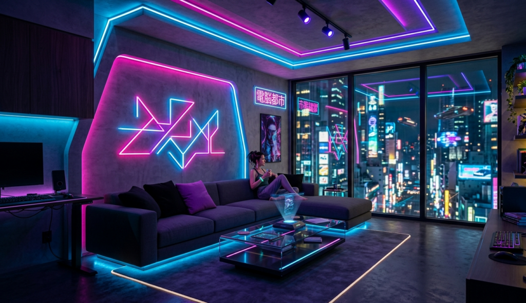 Cyberpunk neon lighting schemes design inspiration for modern homes