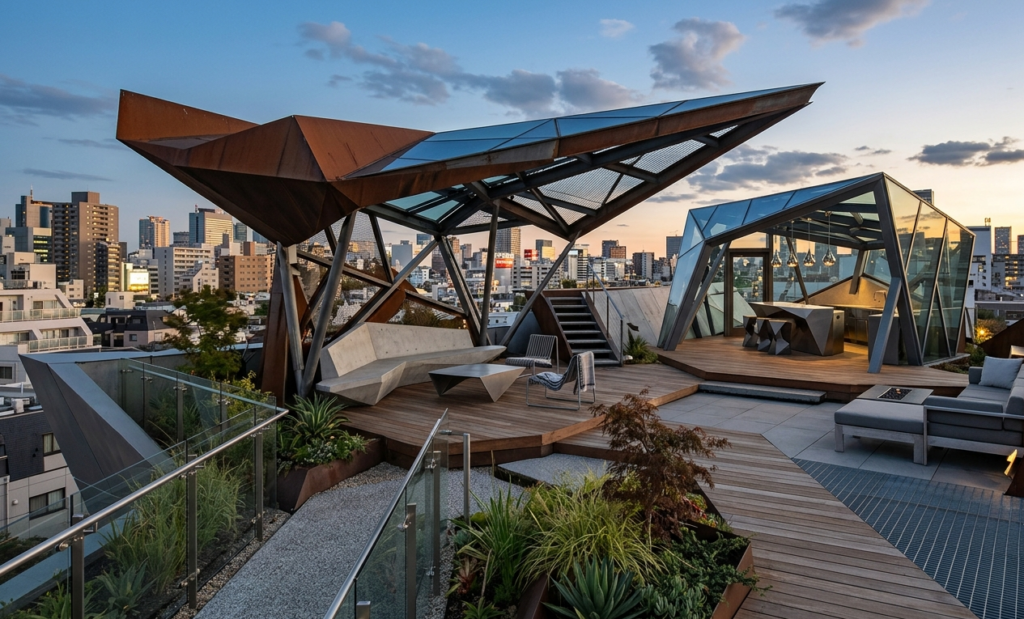 Deconstructivist rooftop terrace concepts design inspiration for modern homes