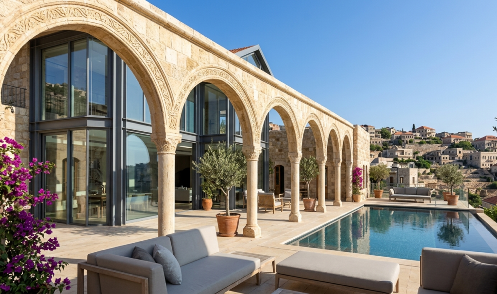 Deir el Qamar stone arcade patios design inspiration for modern homes