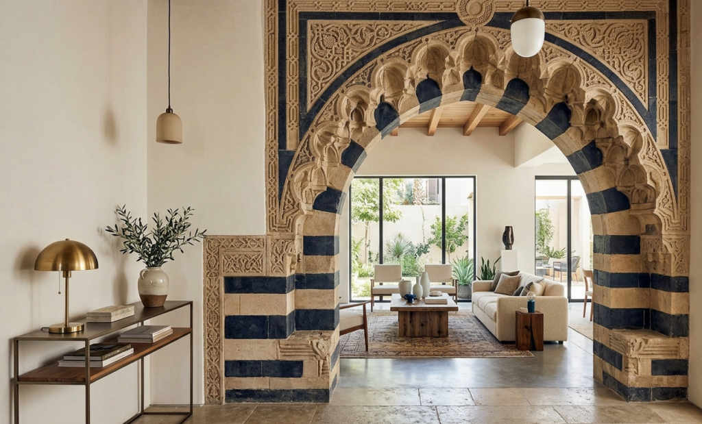 Mamluk style interlocking stone archways design inspiration for modern homes