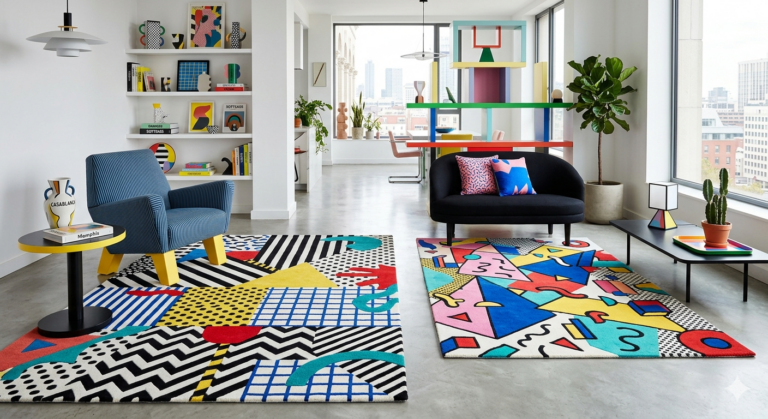 9 Vintage Memphis Milano Geometric Accent Rugs for Chic Hamra Apartments