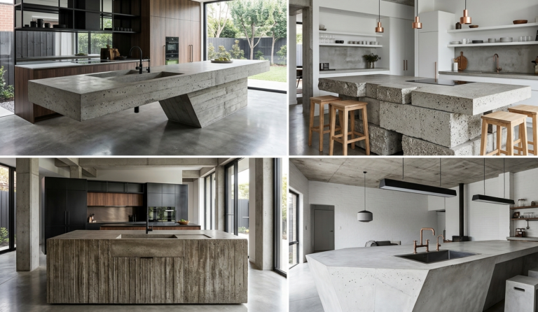 12 Dramatic New Brutalist Raw Concrete Kitchen Islands Concept Designs