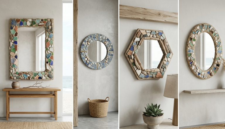 6 Rustic Wabi Sabi Sea Pottery Mosaic Mirror Frames for Earthy Bathrooms