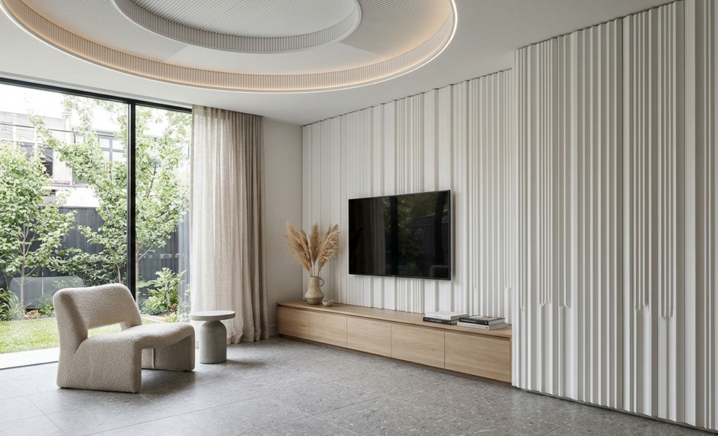 Fluted gypsum panels design inspiration for modern homes