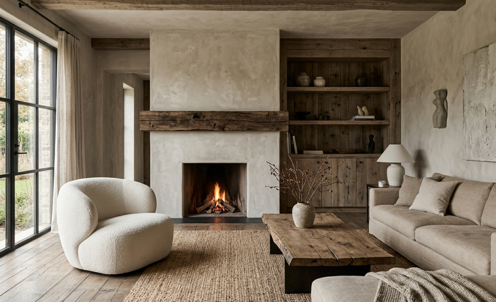 Luxury interior designers monochromatic plaster distressed wood design inspiration for modern homes