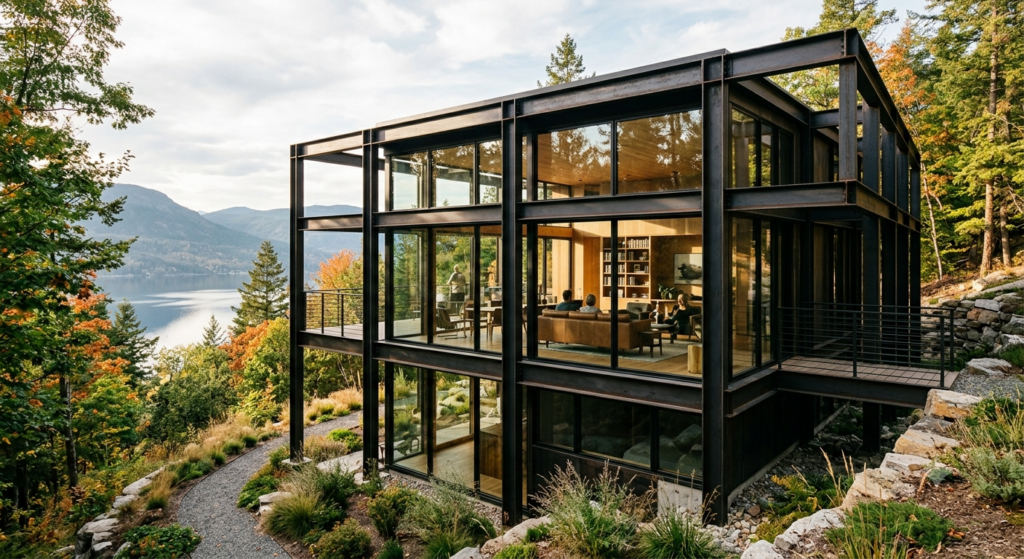 Steel I beams glass windows design inspiration