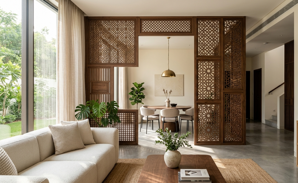Walnut mashrabiya screens design inspiration for modern homes