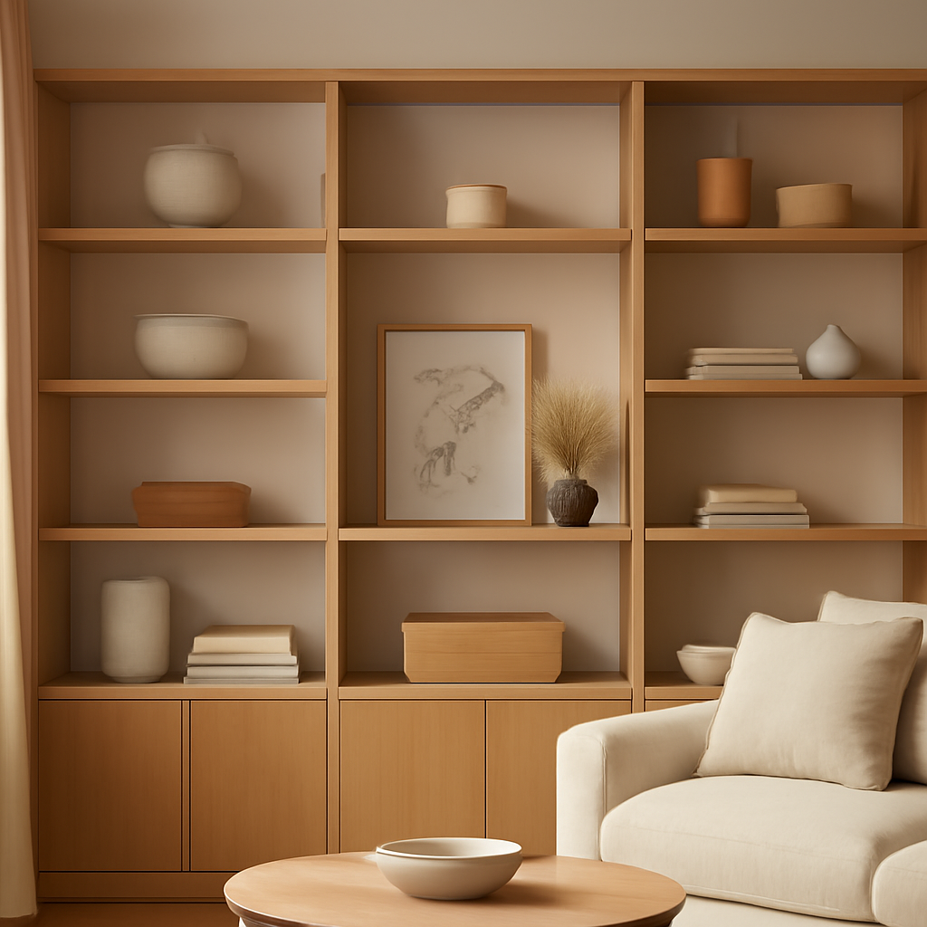 Stylish decorative shelving ideas blending storage with style, featuring neatly arranged books, plants, and decor on floating shelves.