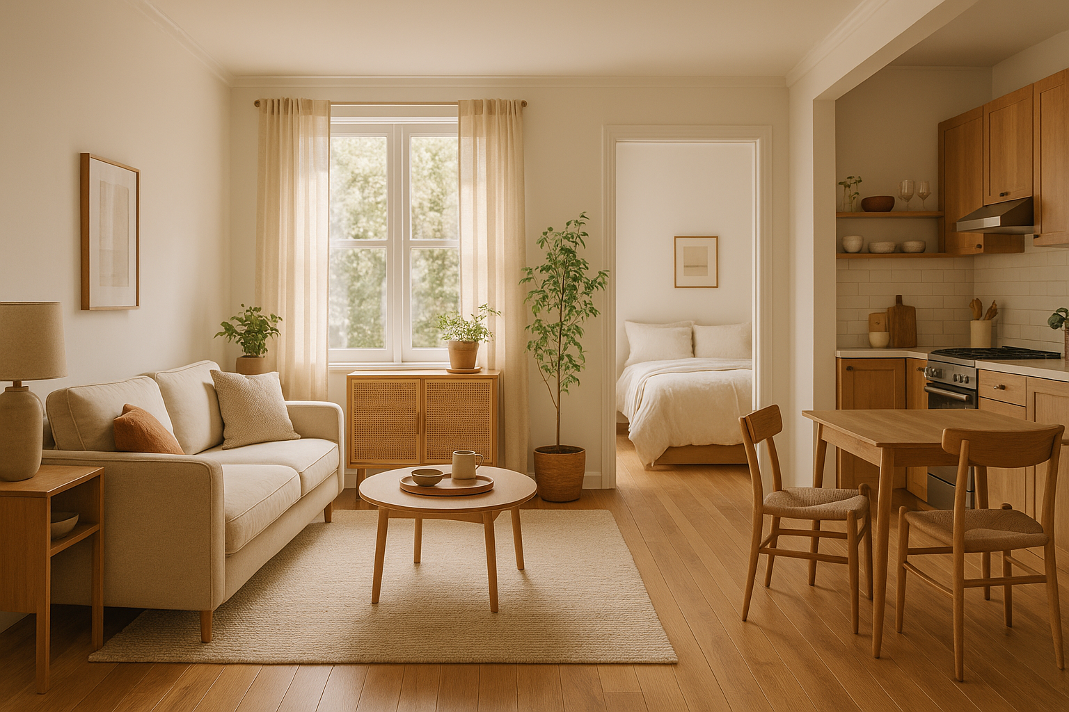 Stylish small apartment decor ideas maximizing space with multifunctional furniture in a compact living room.