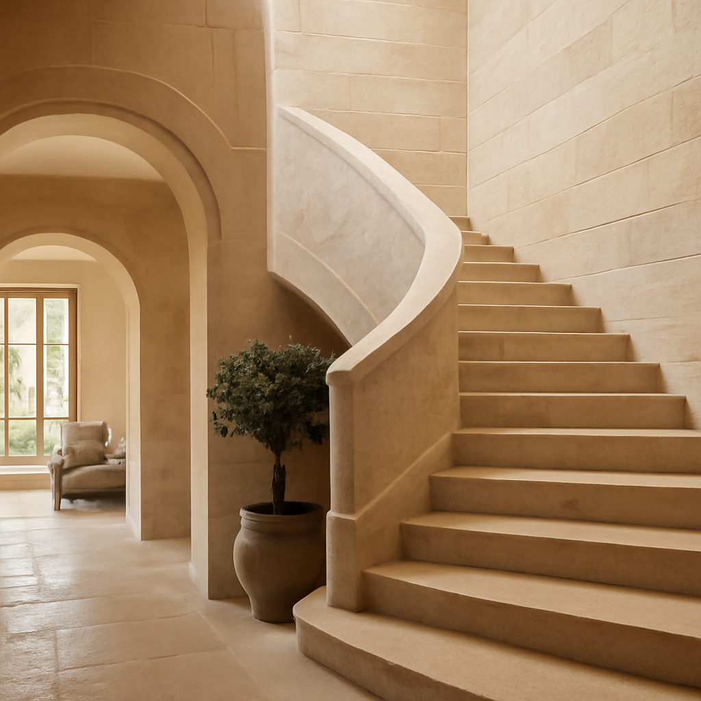Beautiful lebanese stone staircases featuring historic craftsmanship with elegant carved details in a modern home setting