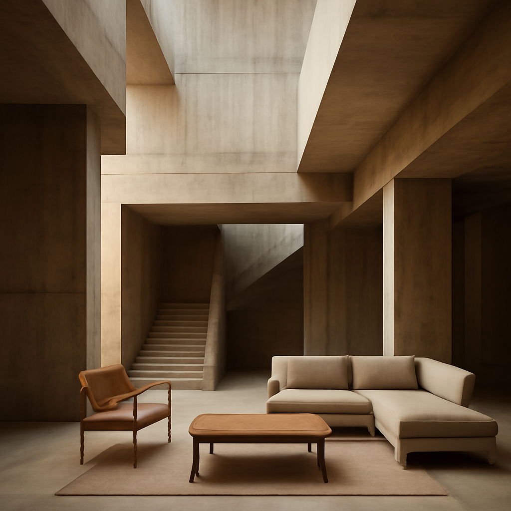 Brutalist architecture example: raw concrete geometric facade with bold shadows, showcasing stark beauty of exposed design.