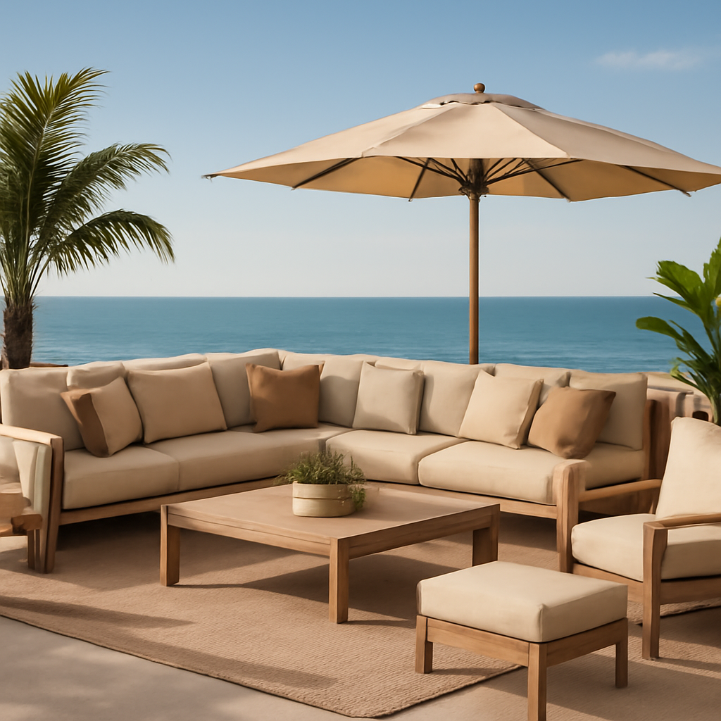 Luxury outdoor furniture ideas for a resort-style terrace with elegant lounge chairs and lush greenery.